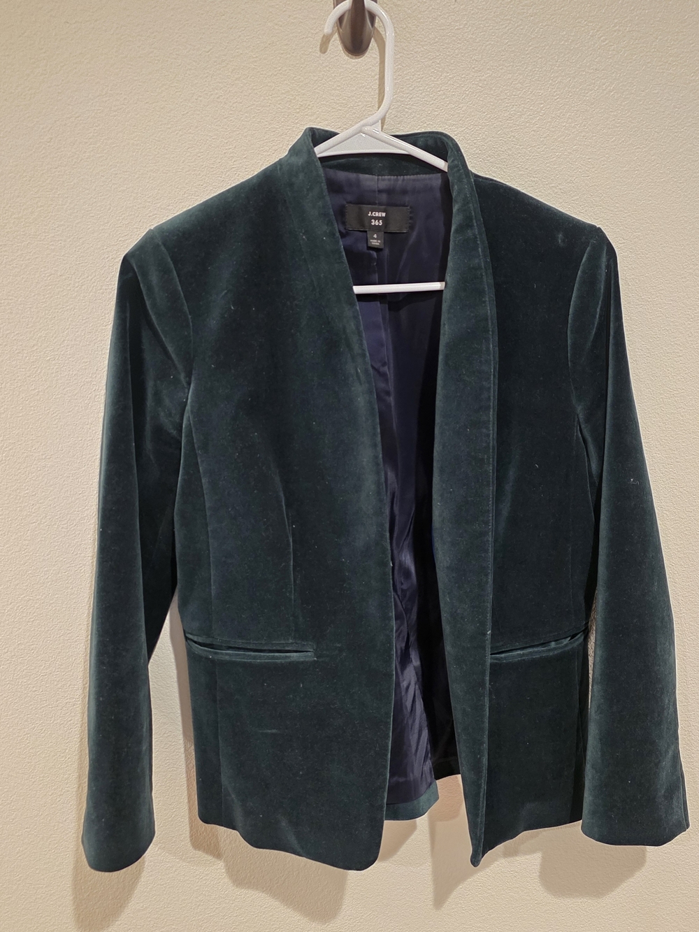 J. Crew Velvet Open-Front Blazer in Forest Green